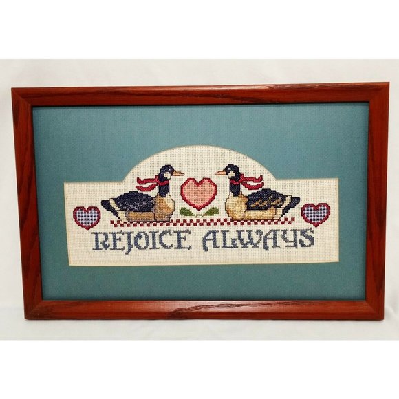 Rejoice Always Geese Picture Finished Handmade Cross Stitch 10" Country  Birds - Picture 1 of 4